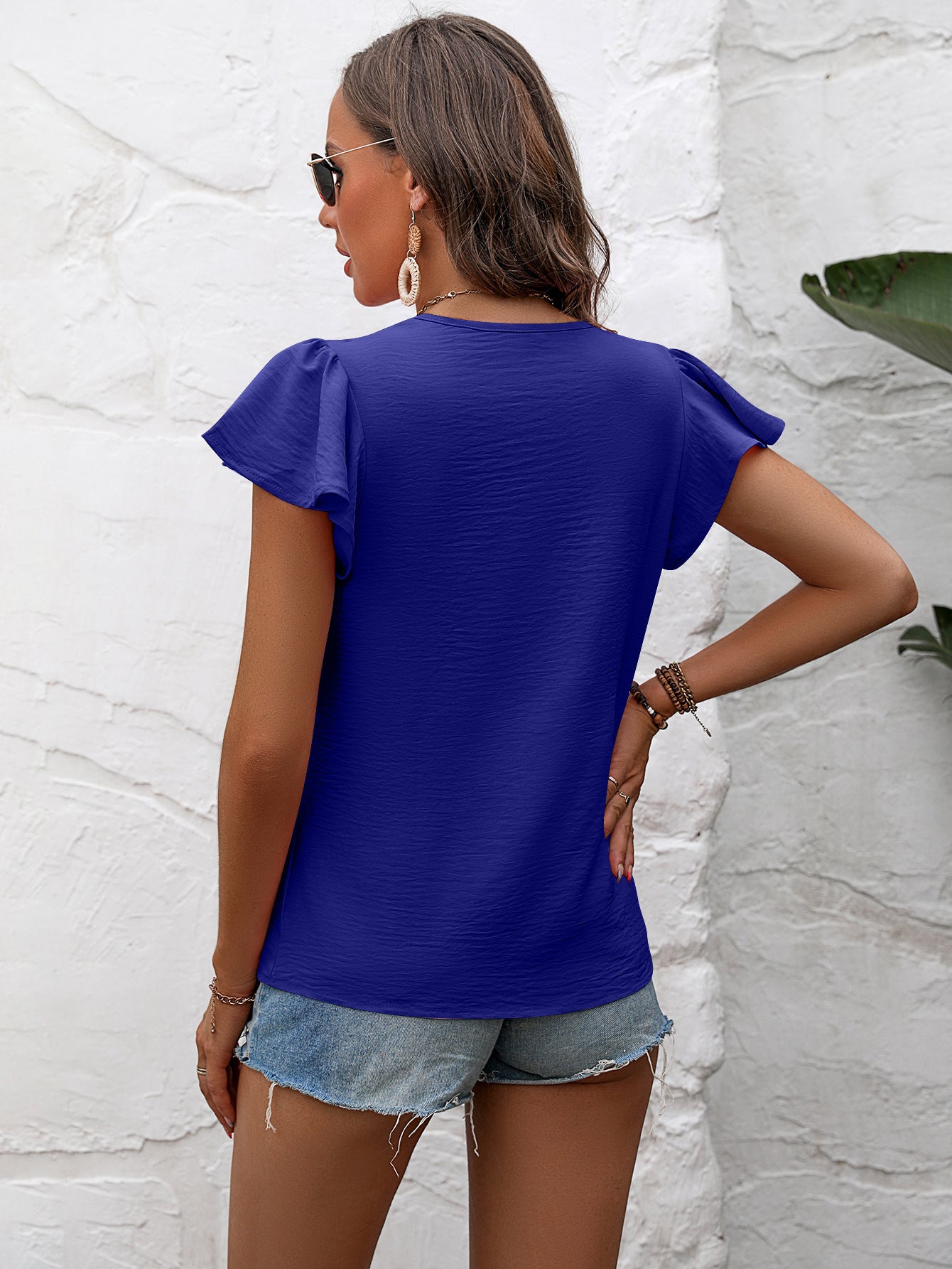 Textured Flutter Sleeve Blouse  Shirts & Tops- Doll Fits