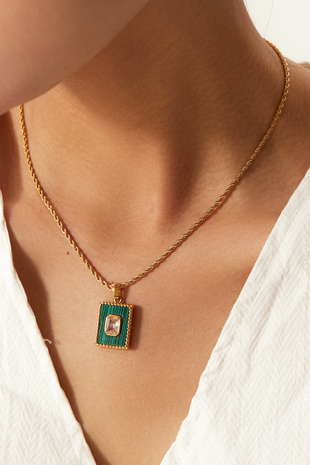Square Pendant Twisted Chain Necklace  Necklaces- Doll Fits