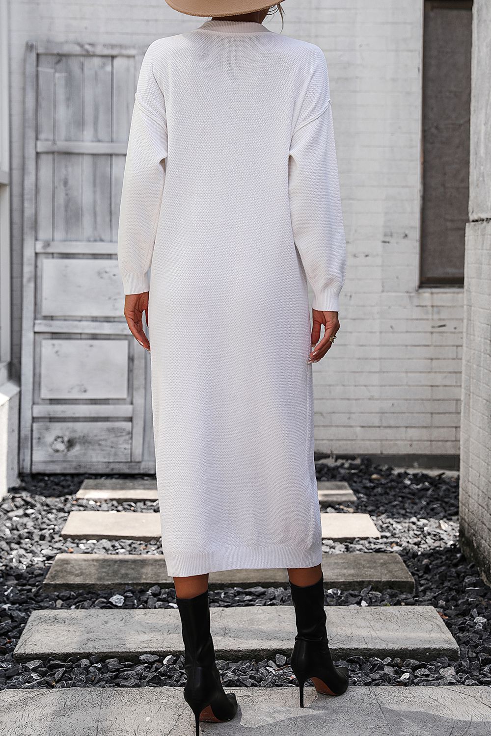 Notched Neck Dropped Shoulder Button-Down Midi Dress  Dresses- Doll Fits