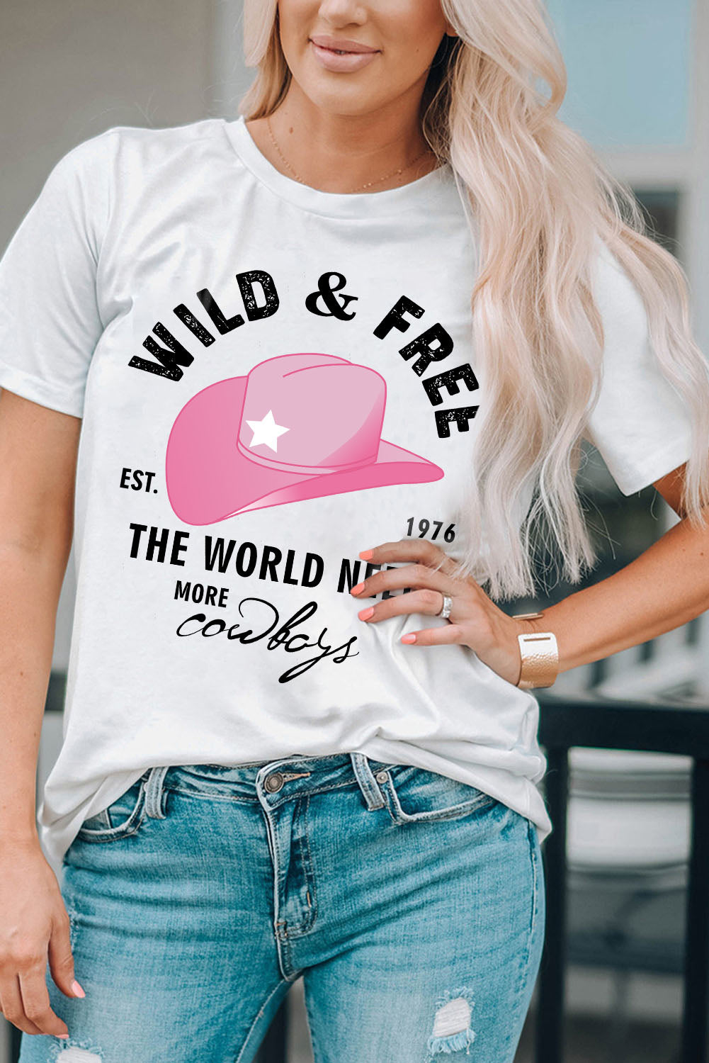 Slogan Graphic Cuffed Tee Round Neck Tee Shirt  Shirts & Tops- Doll Fits