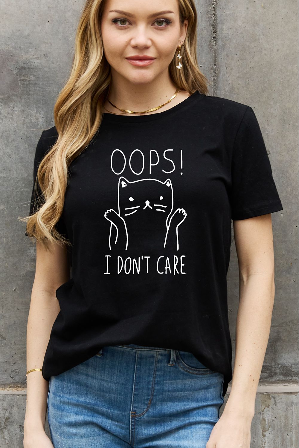 Simply Love Full Size OOPS I DON’T CARE Graphic Cotton Tee  Shirts & Tops- Doll Fits