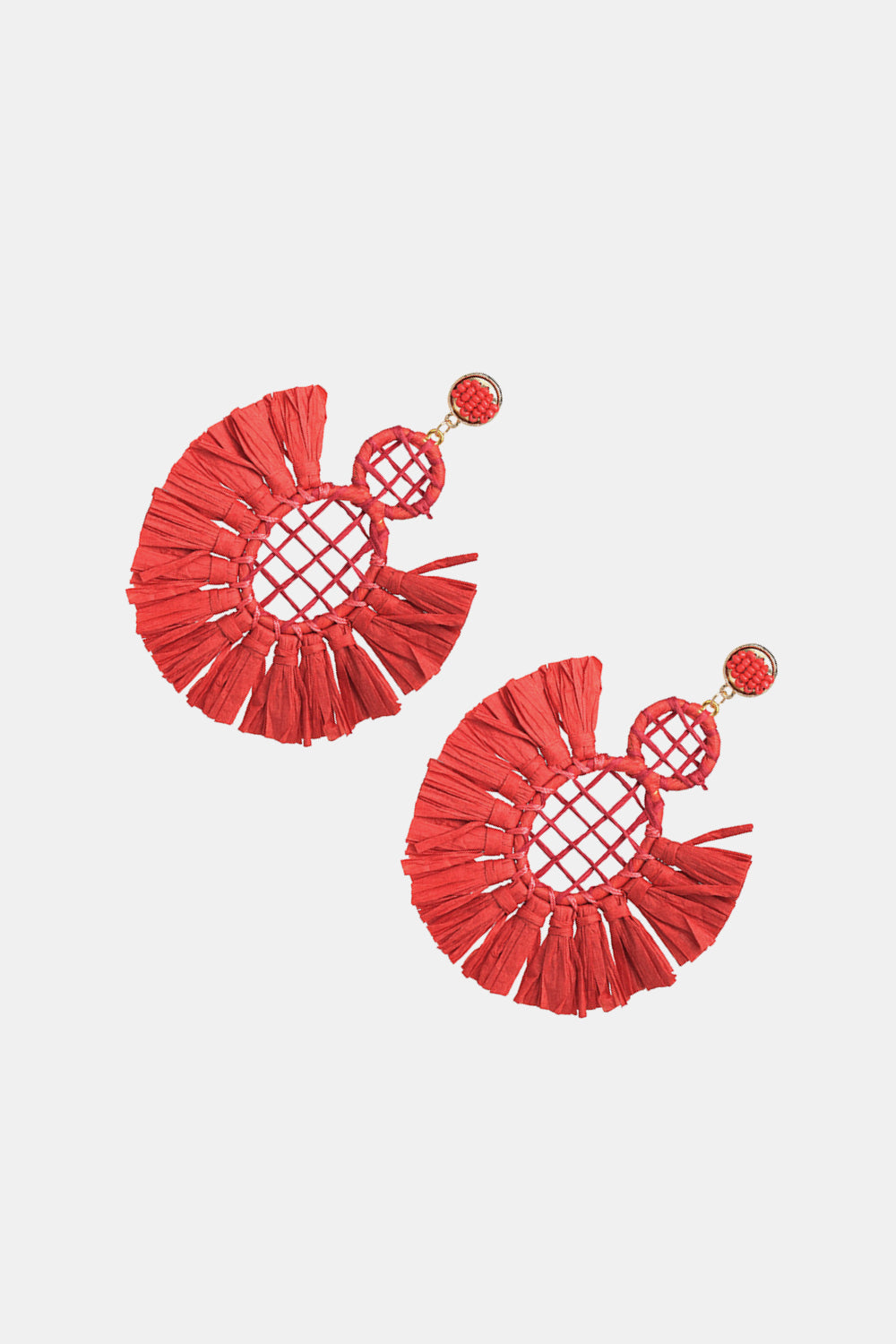 Raffia Grass Tassel Detail Dangle Earrings  Earrings- Doll Fits