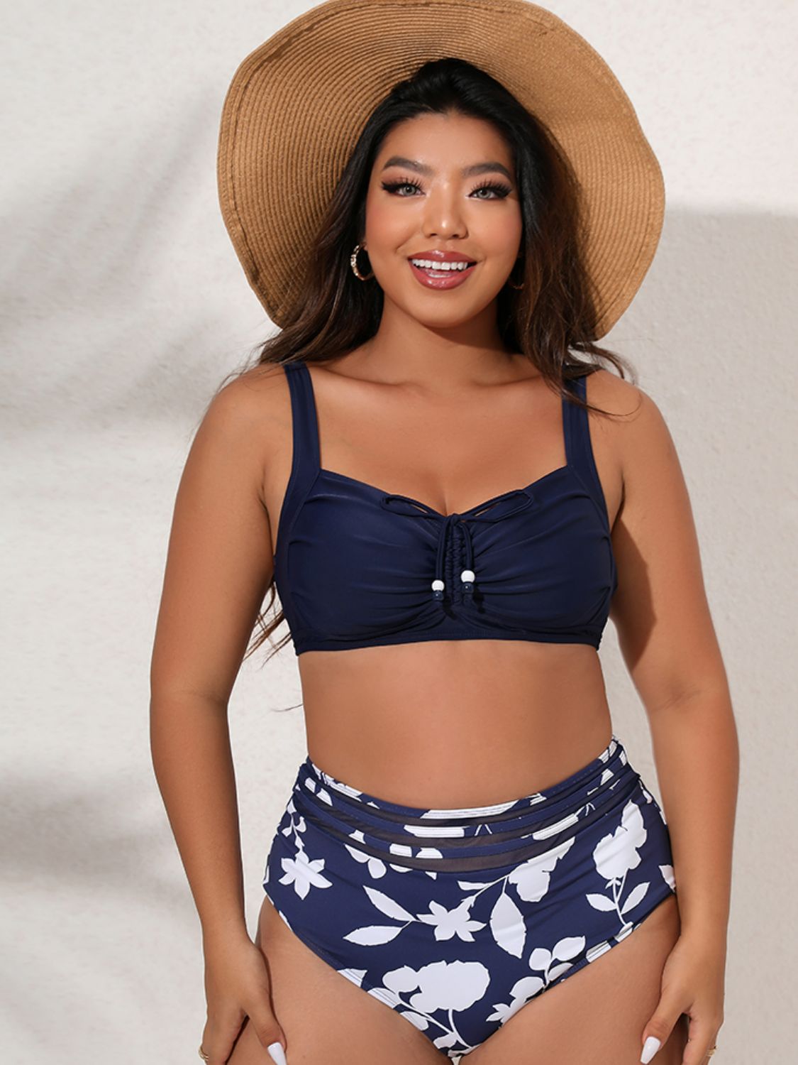 Plus Size Printed Gathered Detail Bikini Set  Swimwear- Doll Fits