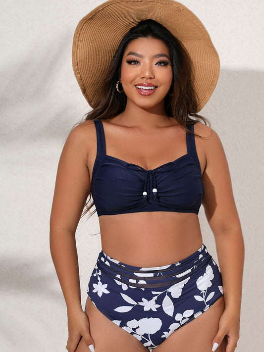 Plus Size Printed Gathered Detail Bikini Set  Swimwear- Doll Fits