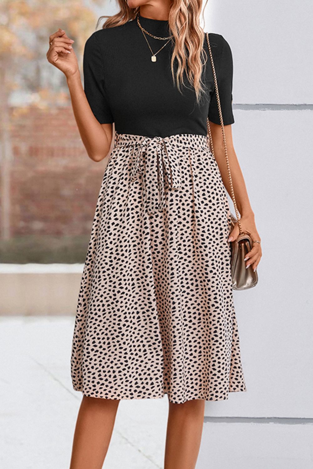 Printed Short Sleeve Belted Dress  Dresses- Doll Fits