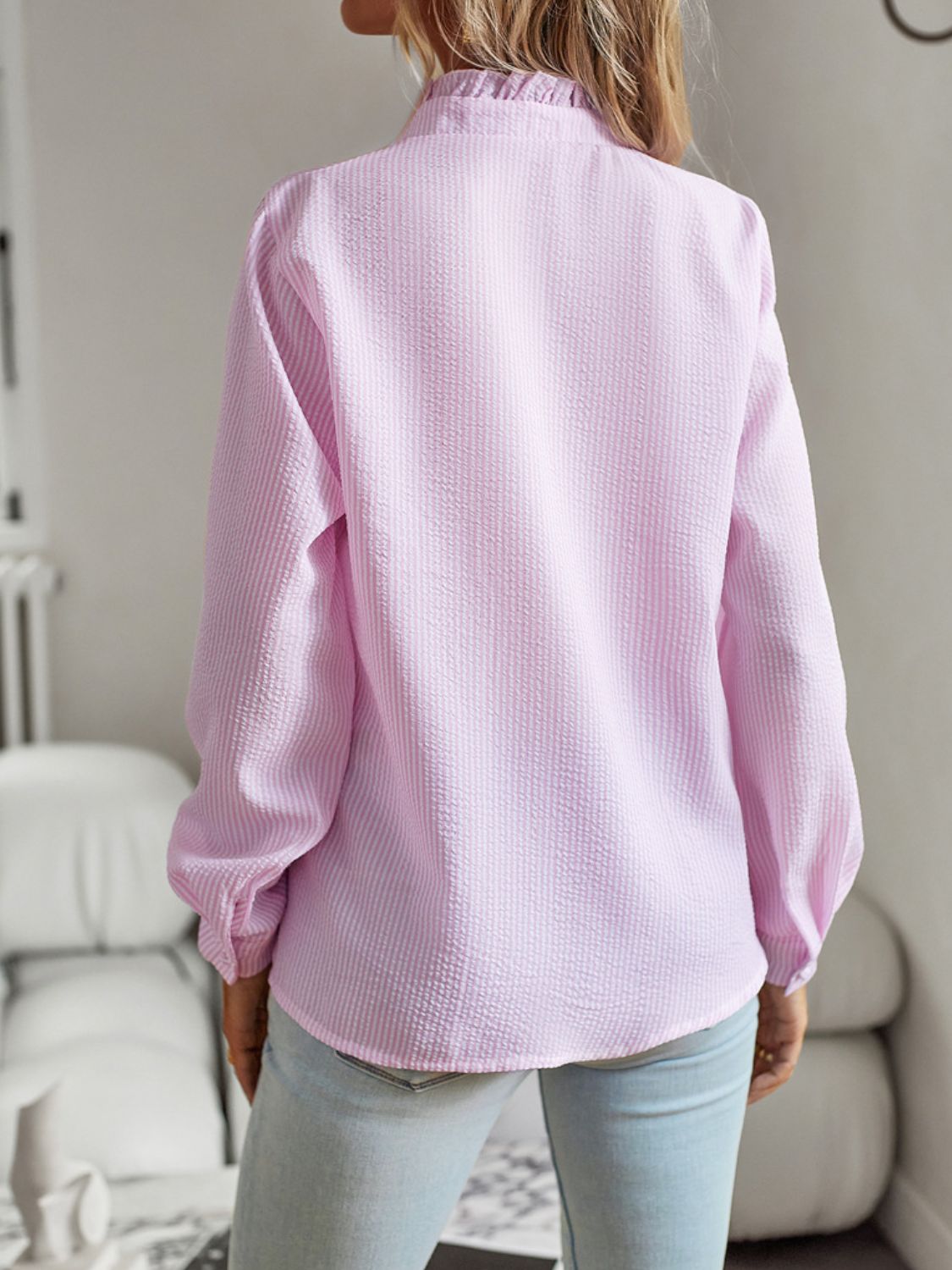 Ruffle Trim Long Sleeve Shirt  - Doll Fits