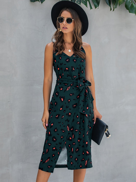 Printed Tie-Waist Spaghetti Strap Dress  Dresses- Doll Fits