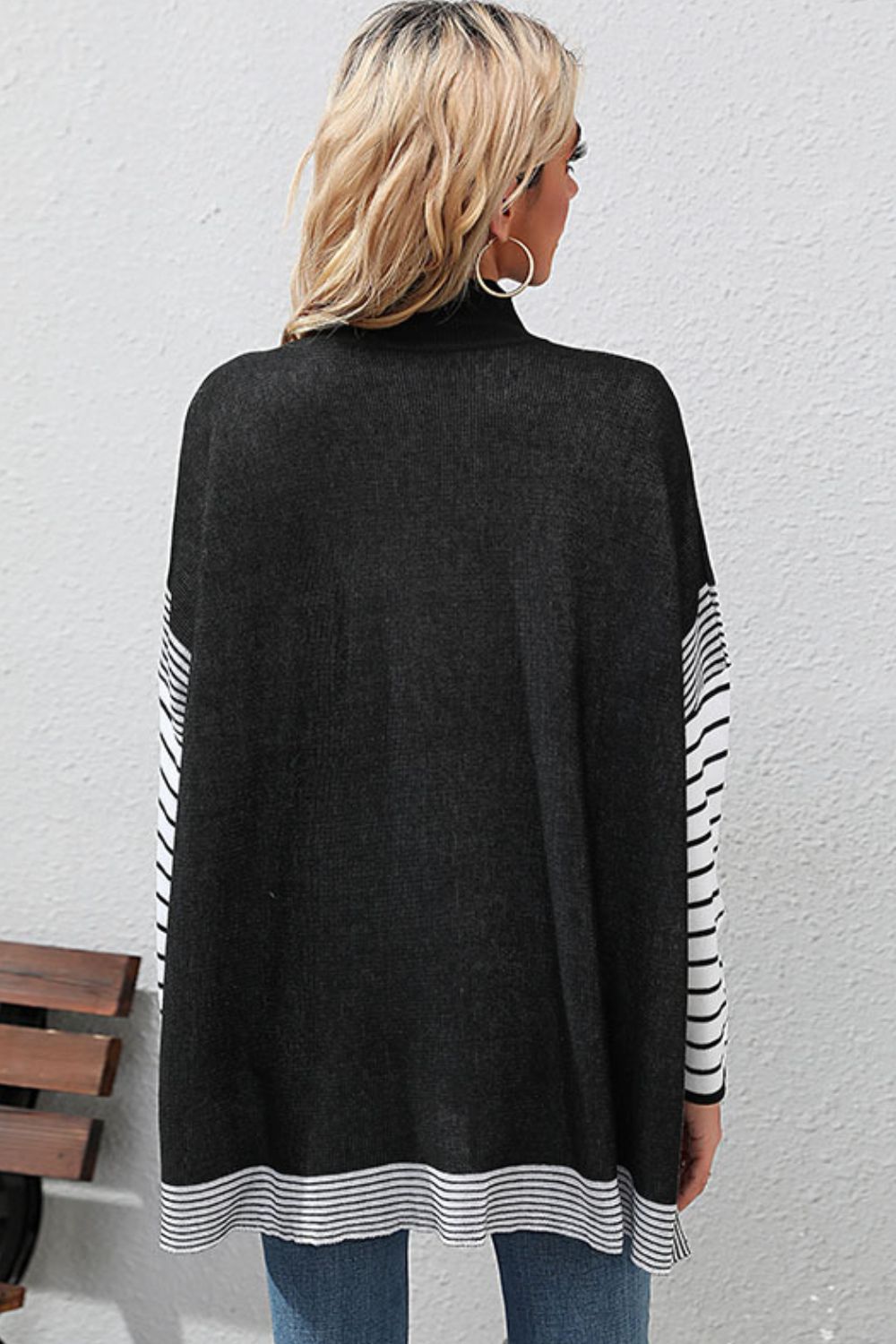 Striped Dolman Sleeve Mock Neck Knit Pullover  Shirts & Tops- Doll Fits