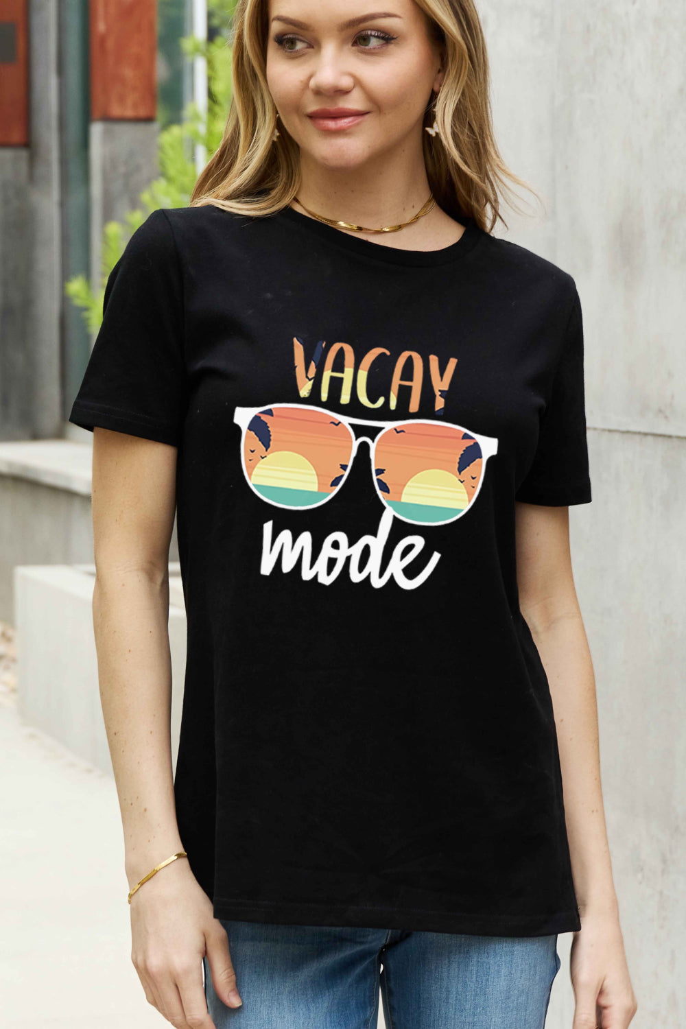 Simply Love Full Size VACAY MODE Graphic Cotton Tee  - Doll Fits