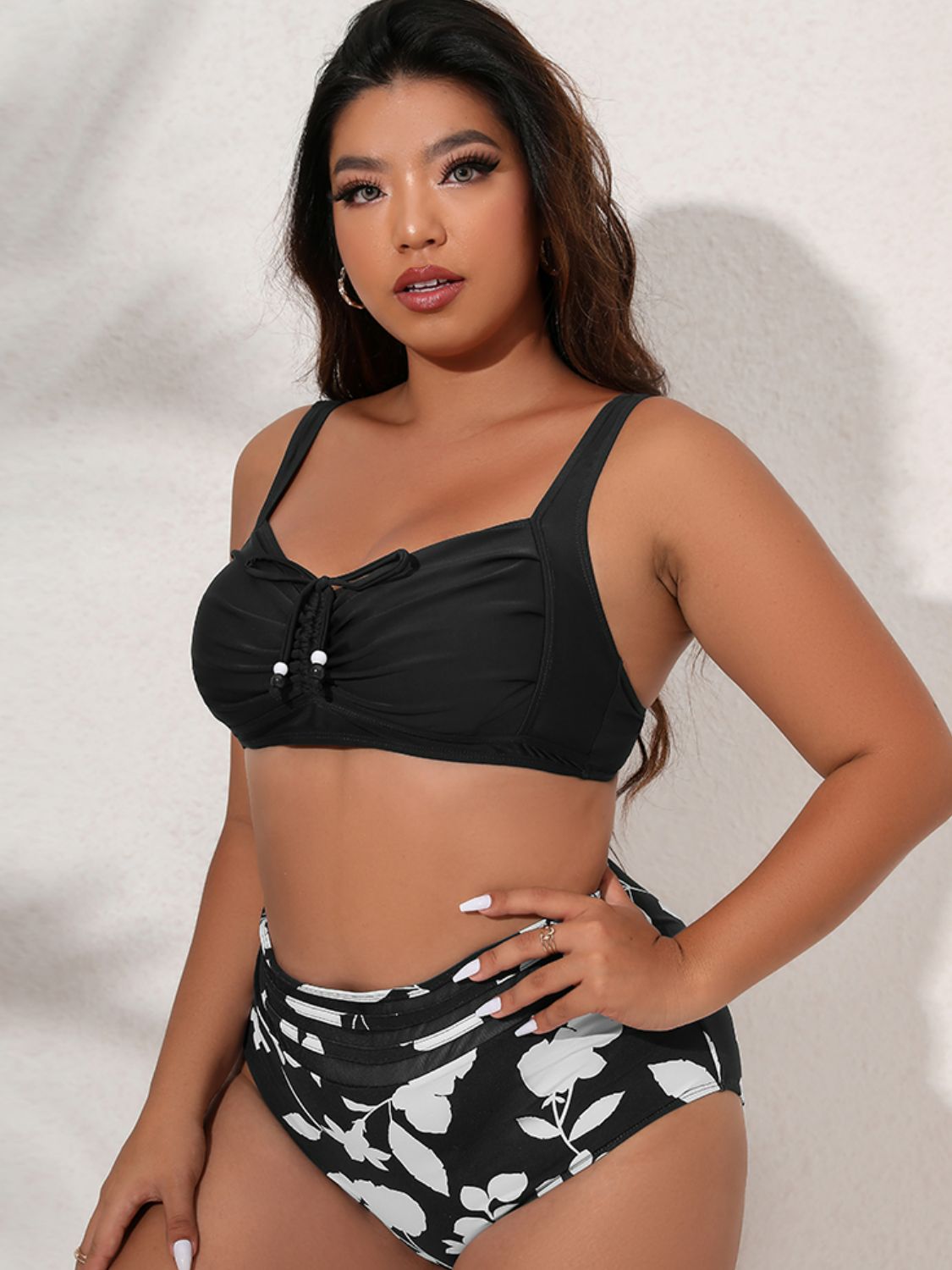 Plus Size Printed Gathered Detail Bikini Set  Swimwear- Doll Fits