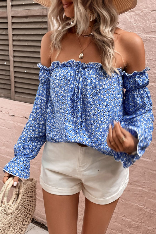 Off Shoulder Printed Frill Trim Blouse  - Doll Fits