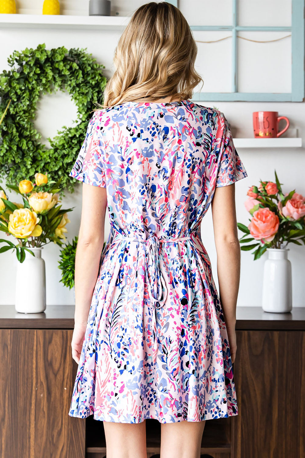 Printed Round Neck Short Sleeve Mini Dress  Dresses- Doll Fits