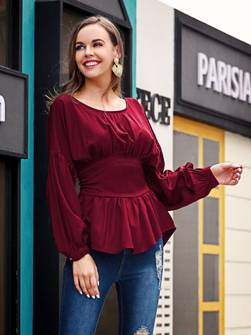 Exposed Seams Round Neck Dropped Shoulder Blouse  - Doll Fits