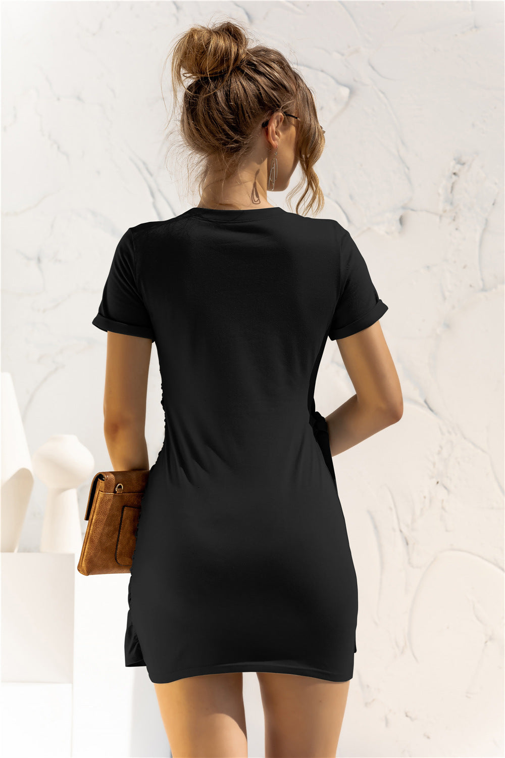 Round Neck Cuffed Sleeve Side Tie Dress  Dresses- Doll Fits
