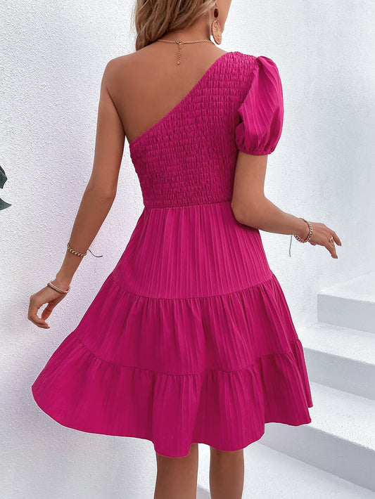 One-Shoulder Smocked Tiered Dress  Dresses- Doll Fits