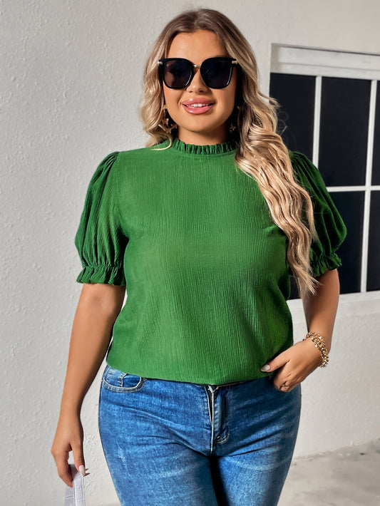 Plus Size Round Neck Flounce Sleeve Blouse  Shirts & Tops- Doll Fits