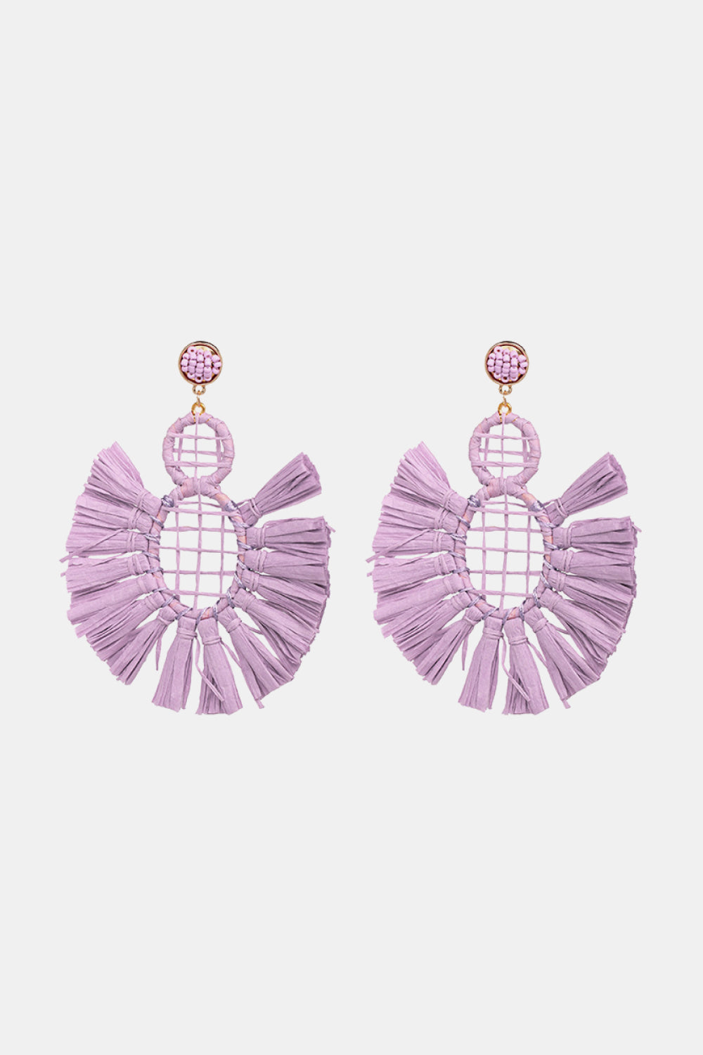 Raffia Grass Tassel Detail Dangle Earrings  Earrings- Doll Fits