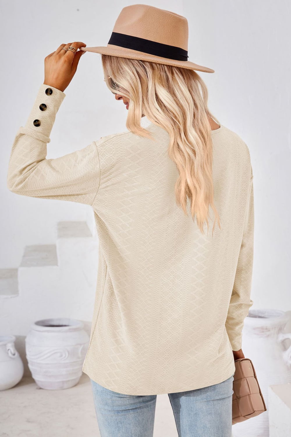 V-Neck Long Sleeve Blouse  - Doll Fits