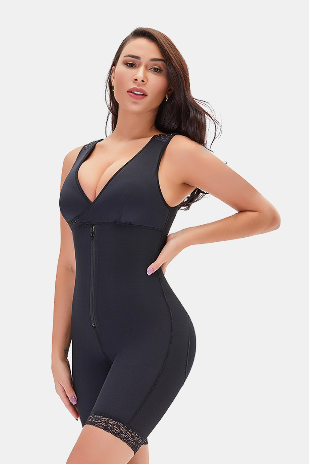 Full Size Lace Trim Shapewear Bodysuit with Zipper  Shapewear- Doll Fits