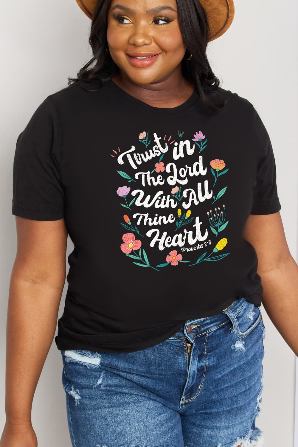 Simply Love Full Size TRUST IN THE LORD WITH ALL THINE HEART PROVERBS 3:5 Graphic Cotton Tee  Shirts & Tops- Doll Fits