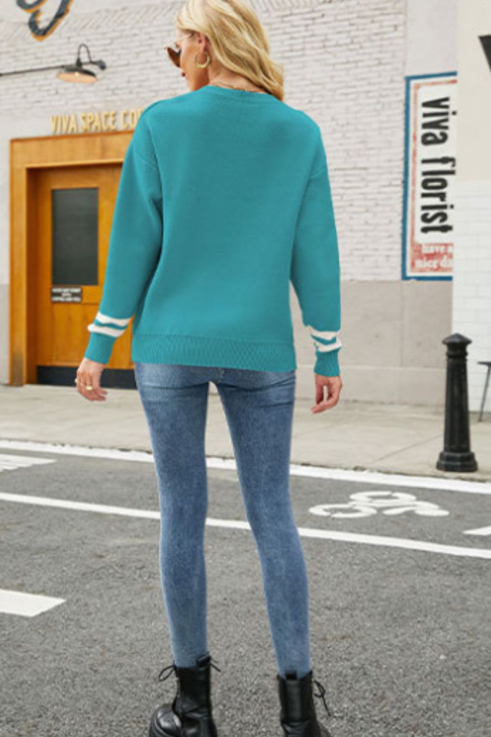 Graphic Round Neck Dropped Shoulder Sweater  Shirts & Tops- Doll Fits