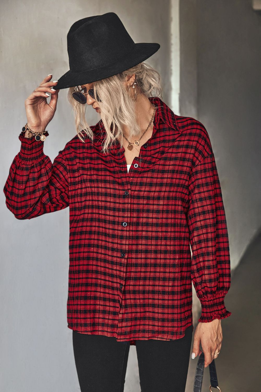 Plaid Button Front Dropped Shoulder Shirt  Shirts & Tops- Doll Fits