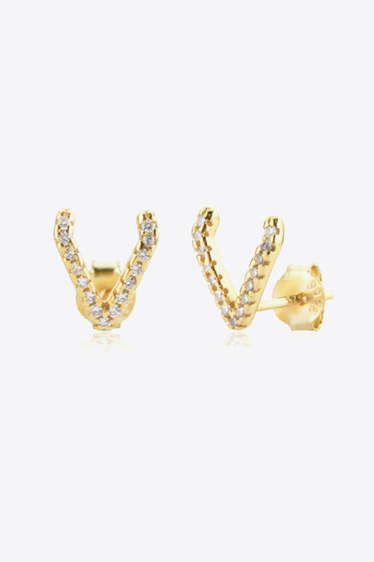 Zircon Letter V Stud Earrings  Earrings- Doll Fits
