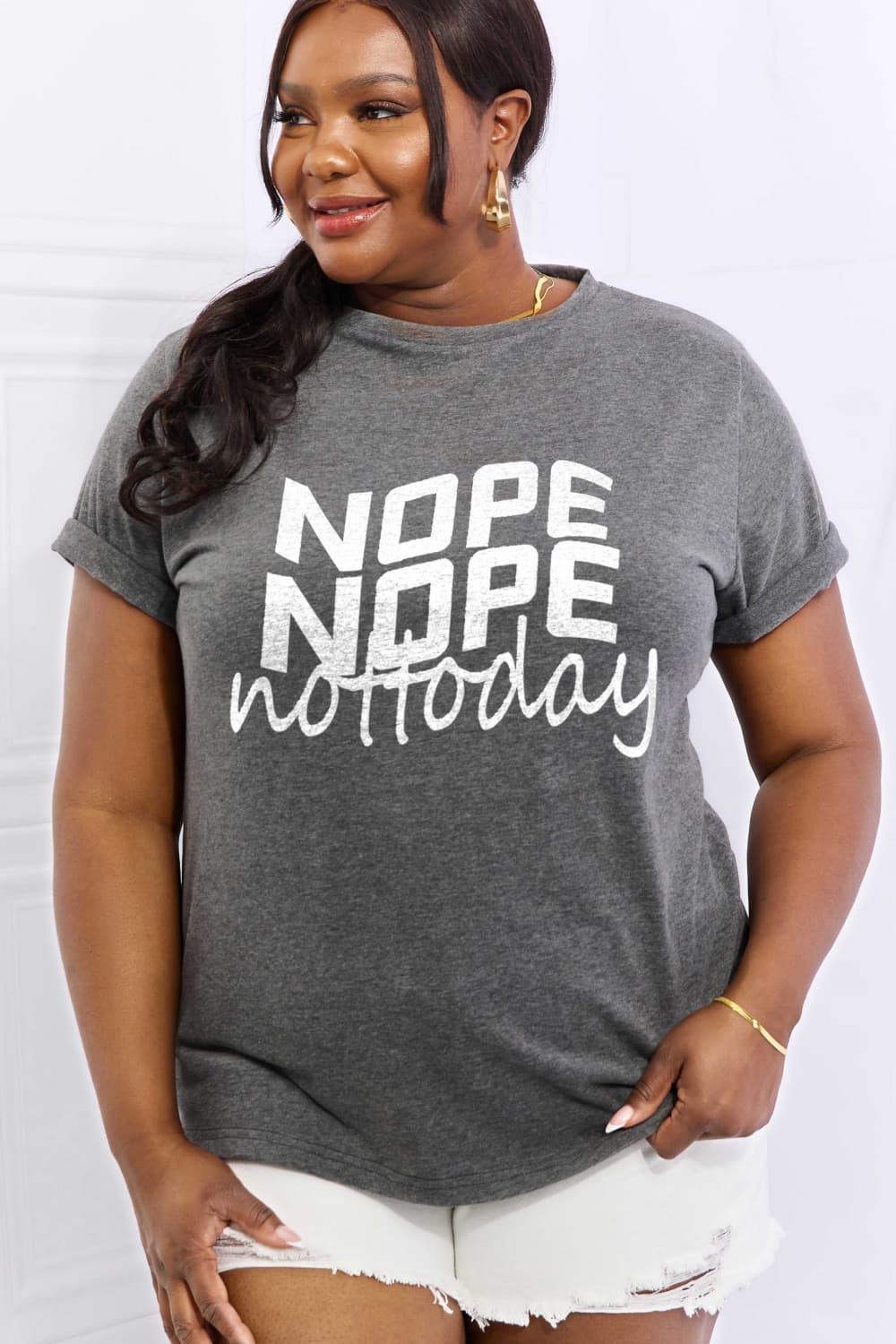 Simply Love Full Size NOPE NOPE NOT TODAY Graphic Cotton Tee  - Doll Fits