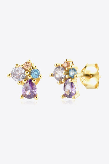 Multicolored Zircon 925 Sterling Silver Stud Earrings  Earrings- Doll Fits