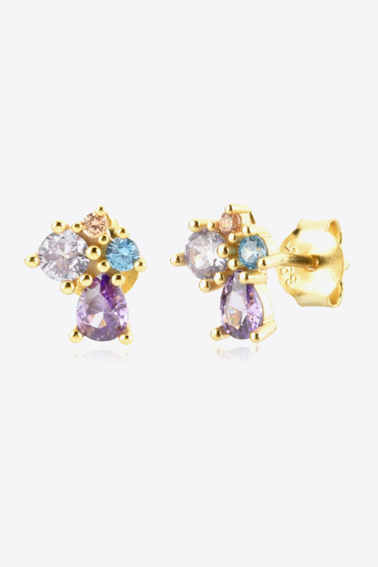 Multicolored Zircon 925 Sterling Silver Stud Earrings  Earrings- Doll Fits