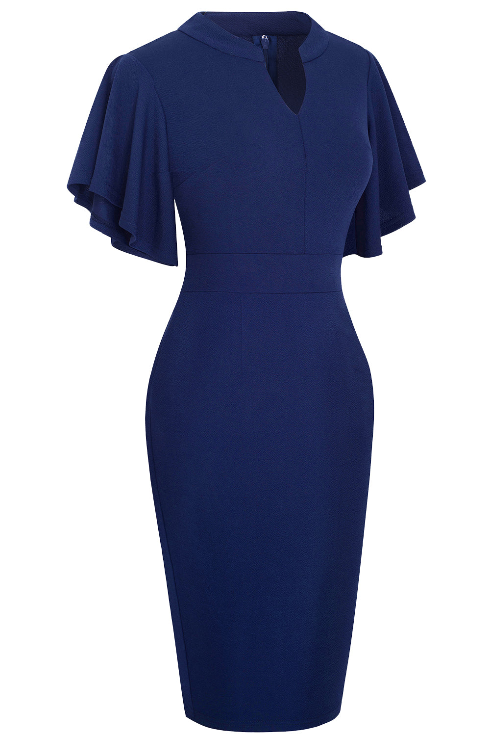 Notched Neck Flutter Sleeve Pencil Dress  Dresses- Doll Fits