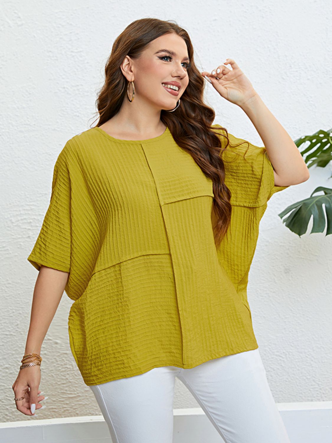 Plus Size Seam Detail Half Sleeve Top  Shirts & Tops- Doll Fits