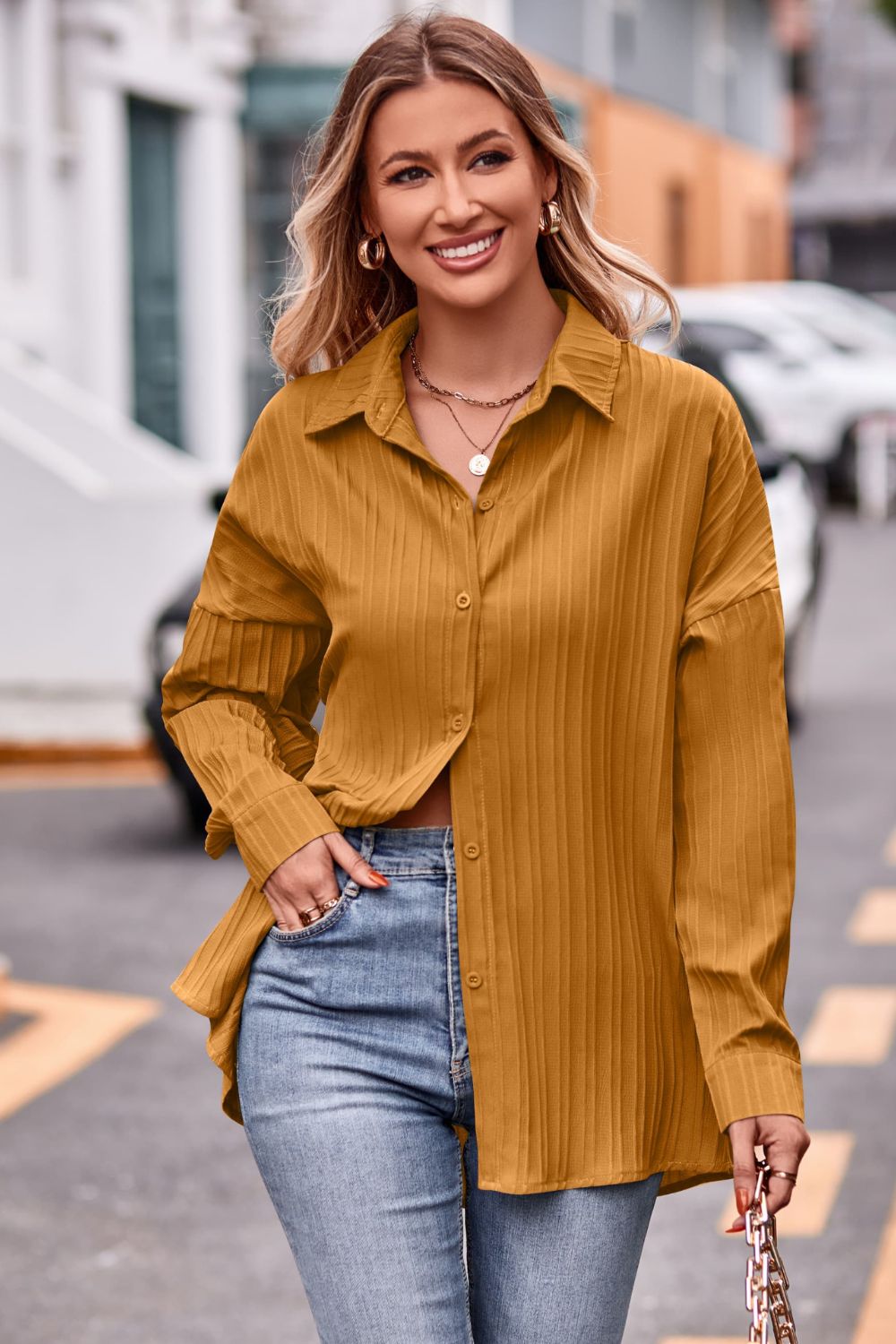 Slit Dropped Shoulder Longline Shirt  - Doll Fits