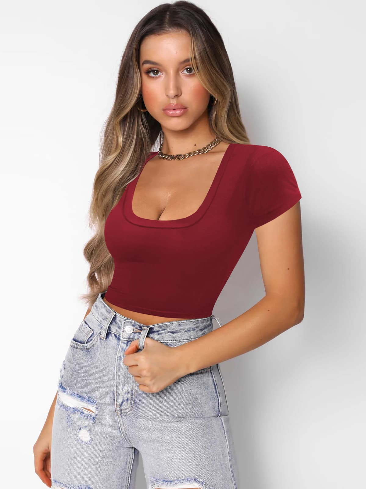 Square Neck Cropped T-Shirt  Shirts & Tops- Doll Fits