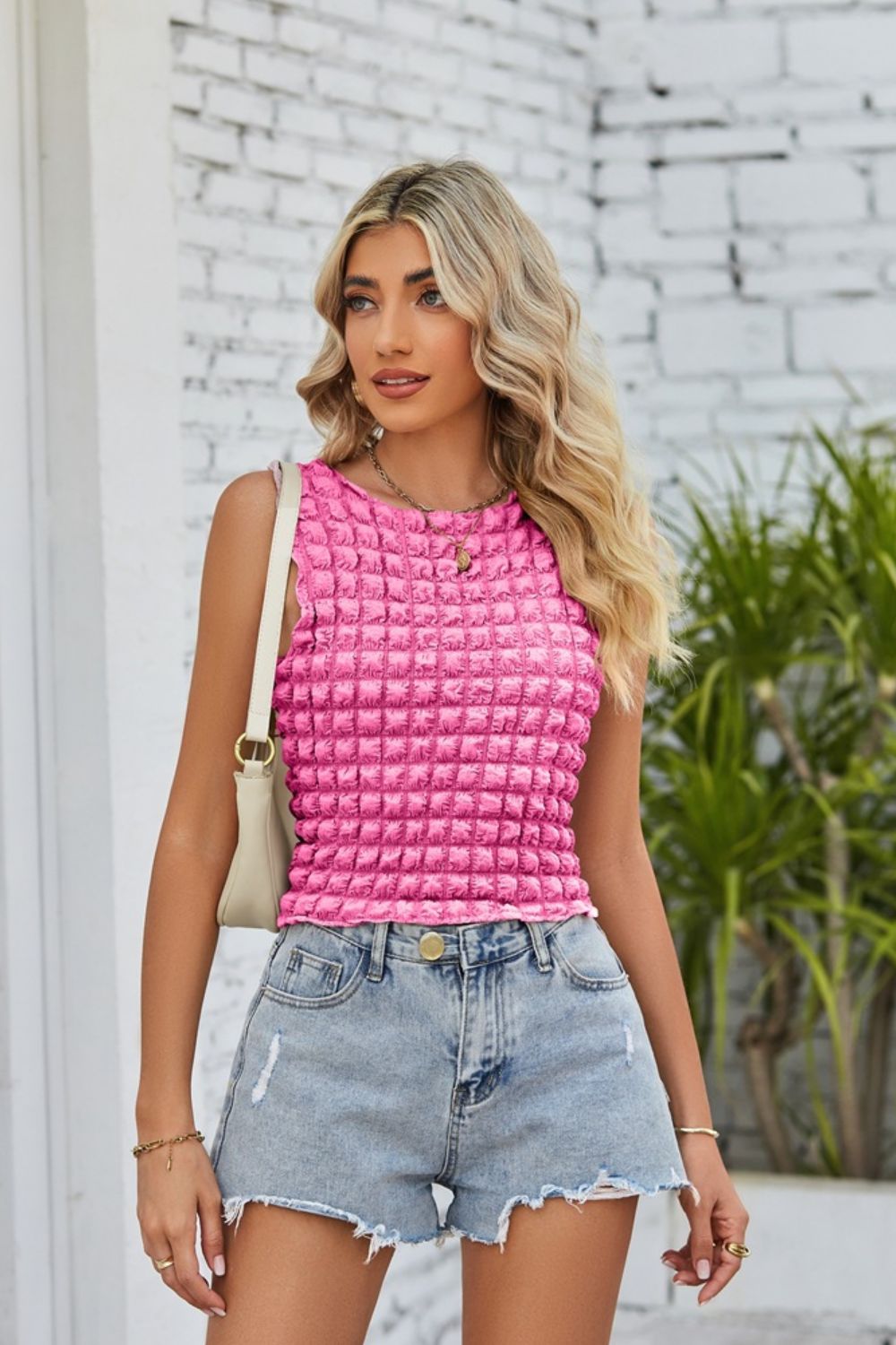 Textured Round Neck Tank  Shirts & Tops- Doll Fits