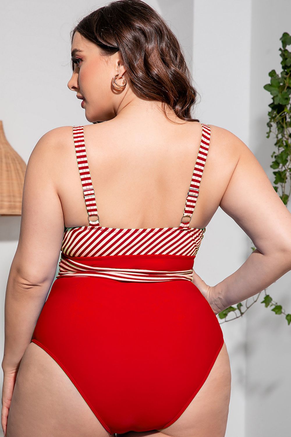 Plus Size Striped Tie-Waist One-Piece Swimsuit  Swimwear- Doll Fits