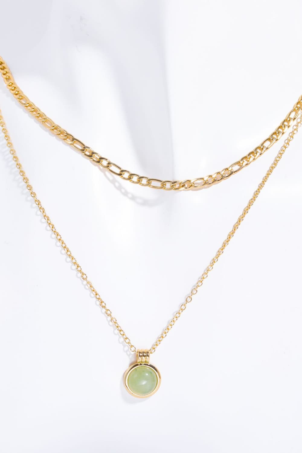 Copper 14K Gold Pleated Round Shape Aventurine Pendant Necklace  Necklaces- Doll Fits