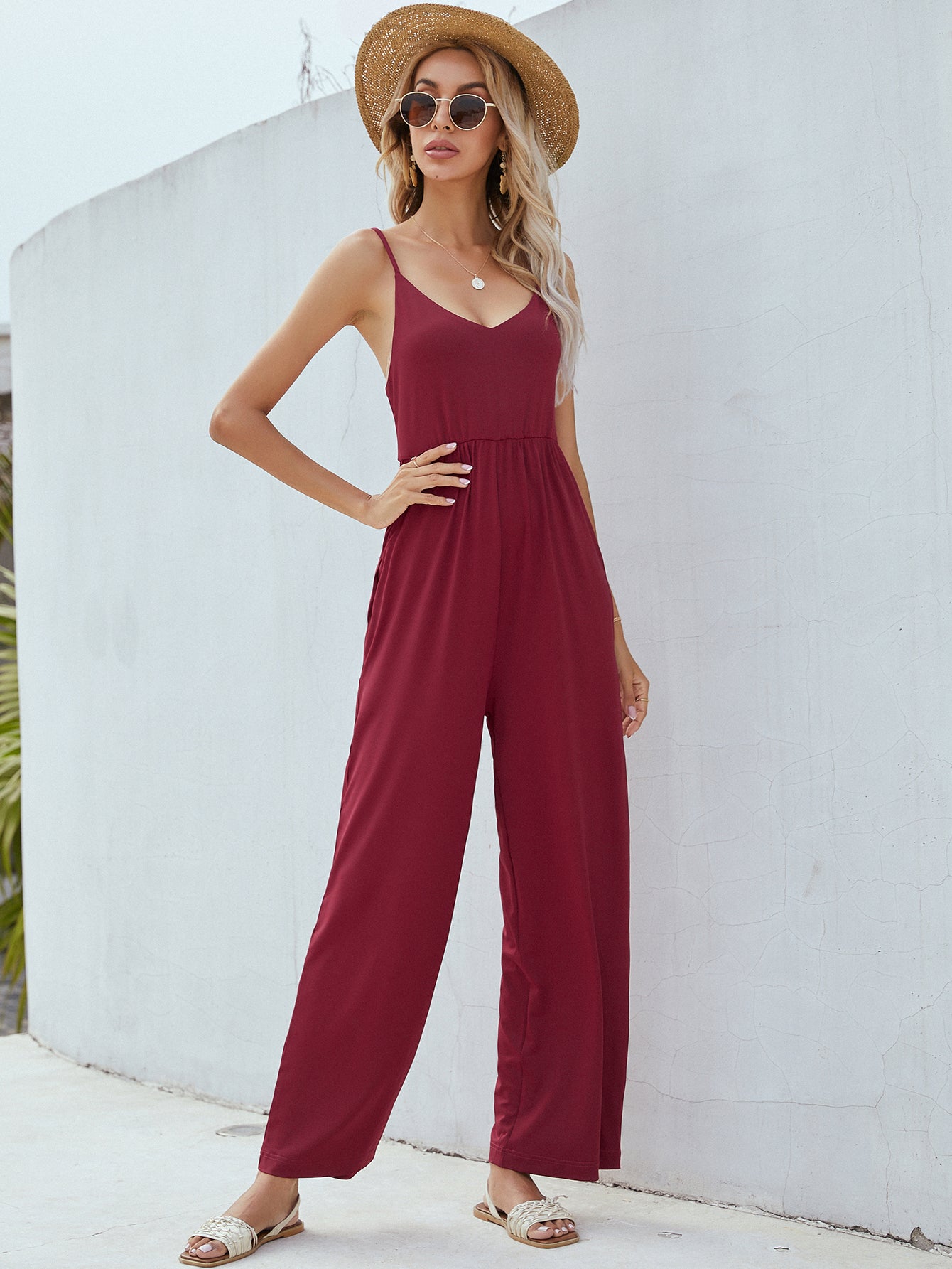 Adjustable Spaghetti Strap Jumpsuit with Pockets  Jumpsuits & Rompers- Doll Fits