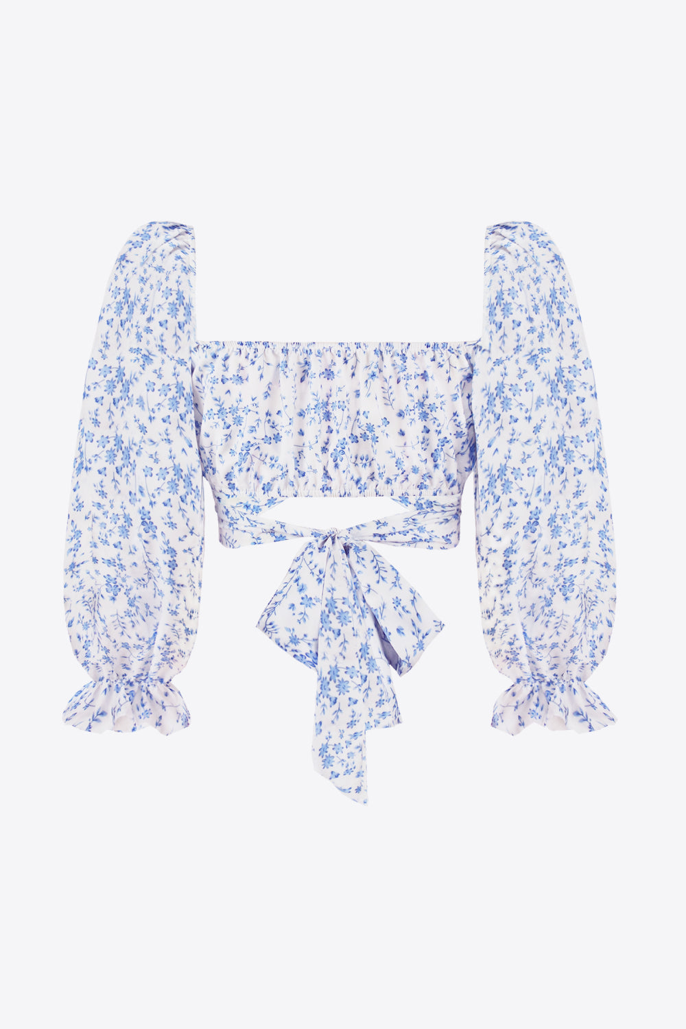 Printed Long Flounce Sleeve Cropped Blouse  Shirts & Tops- Doll Fits