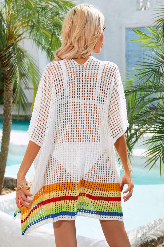 Rainbow Stripe Openwork Slit Cover-Up  Swimwear- Doll Fits