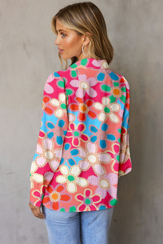Floral Print Lantern Sleeve Collared Neck Shirt  - Doll Fits