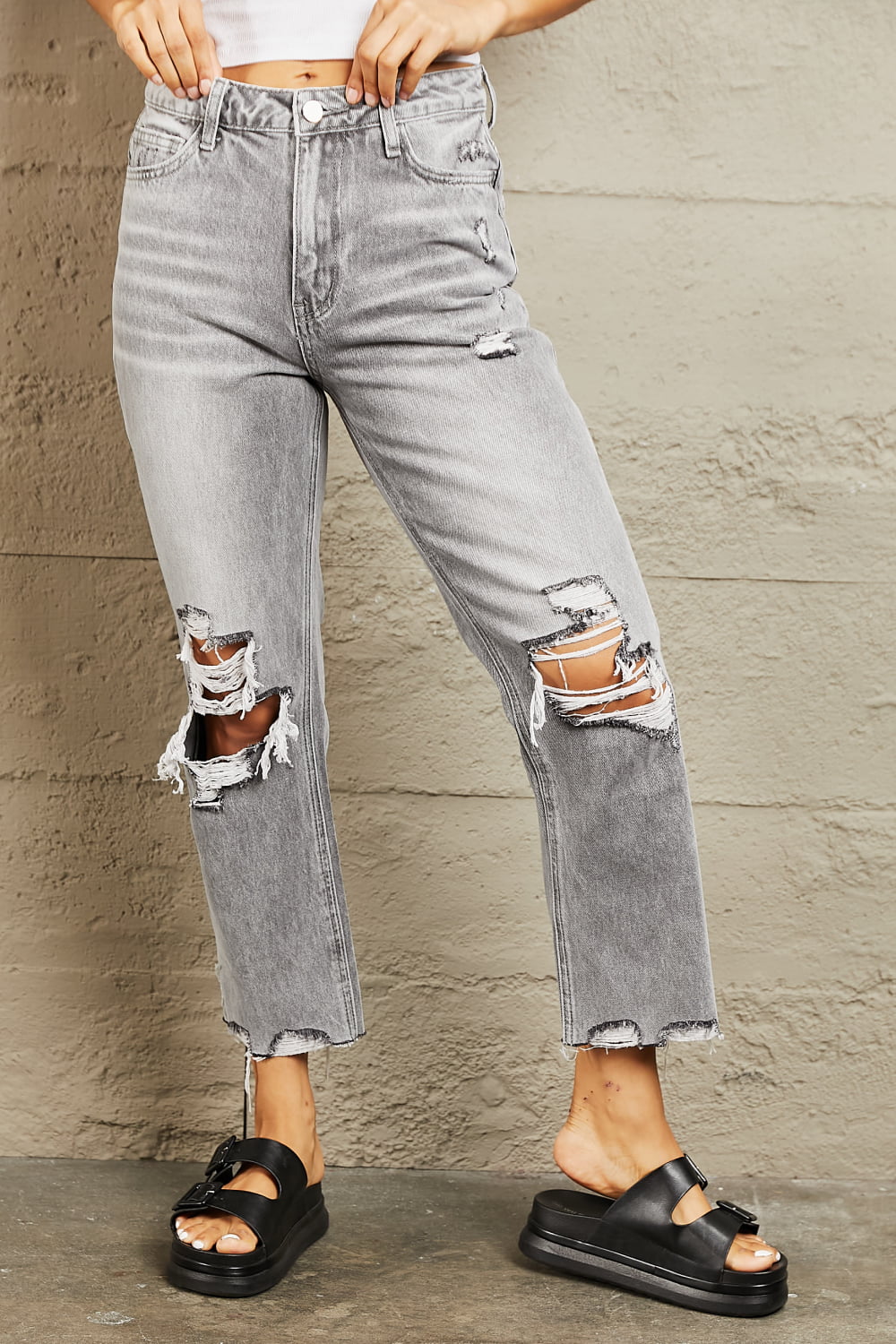 BAYEAS High Waisted Cropped Straight Jeans  - Doll Fits
