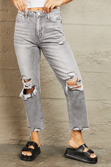 BAYEAS High Waisted Cropped Straight Jeans  - Doll Fits