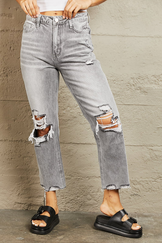 BAYEAS High Waisted Cropped Straight Jeans  - Doll Fits