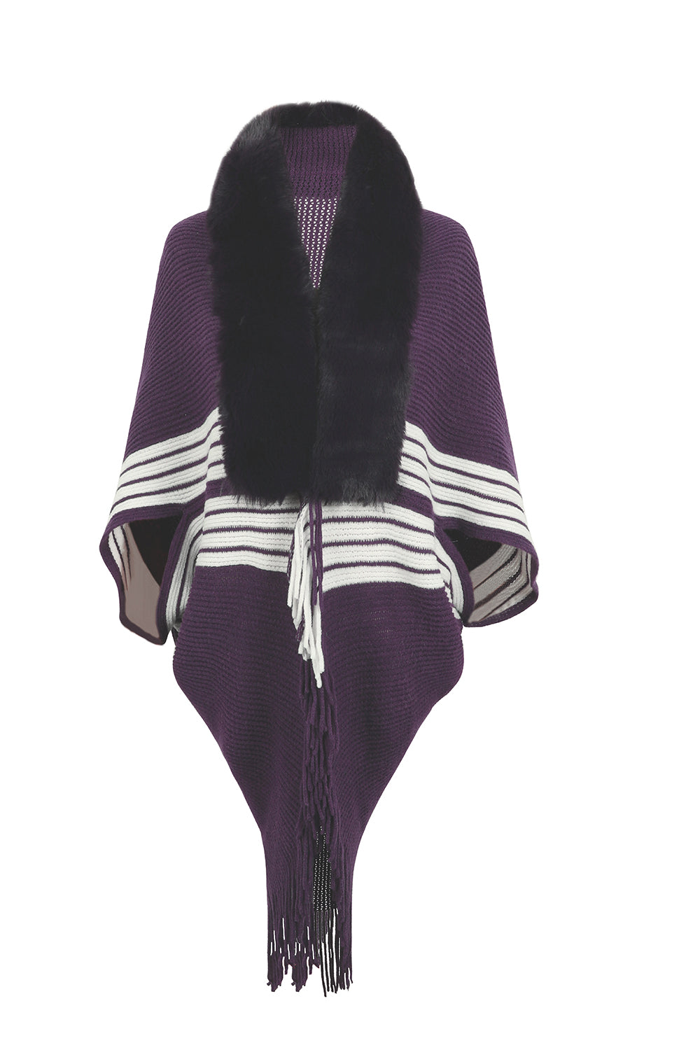 Striped Fringe Detail Long Sleeve Poncho  - Doll Fits