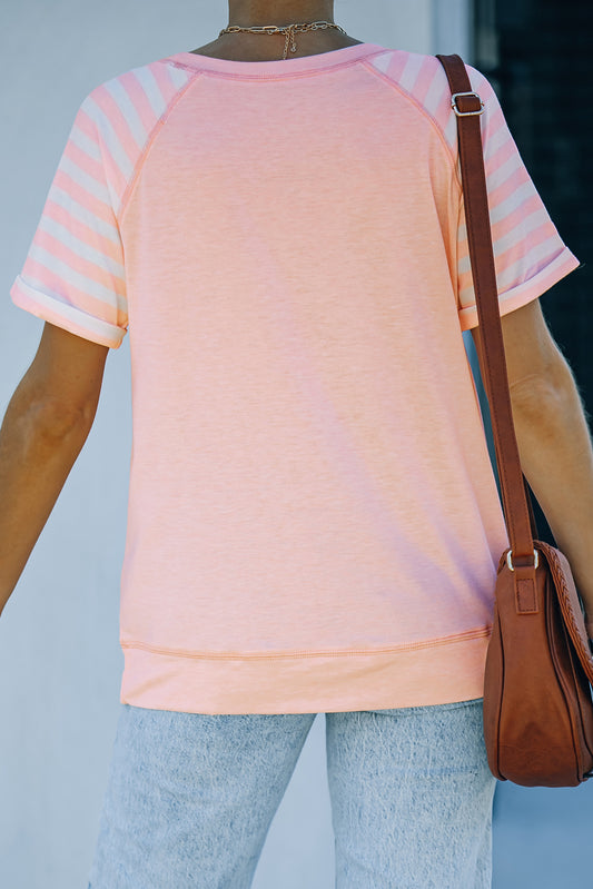 Striped Round Neck Raglan Sleeve Tee  Shirts & Tops- Doll Fits