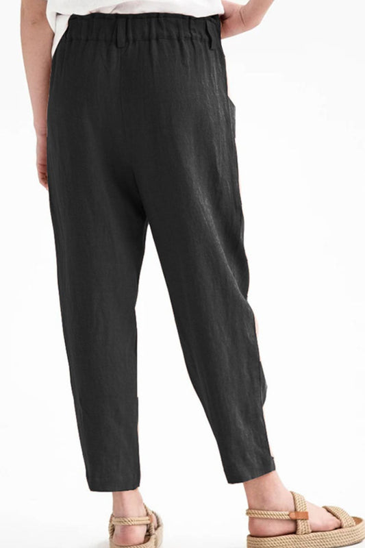 Button Detail Elastic Waist Pocket Pants  Pants- Doll Fits