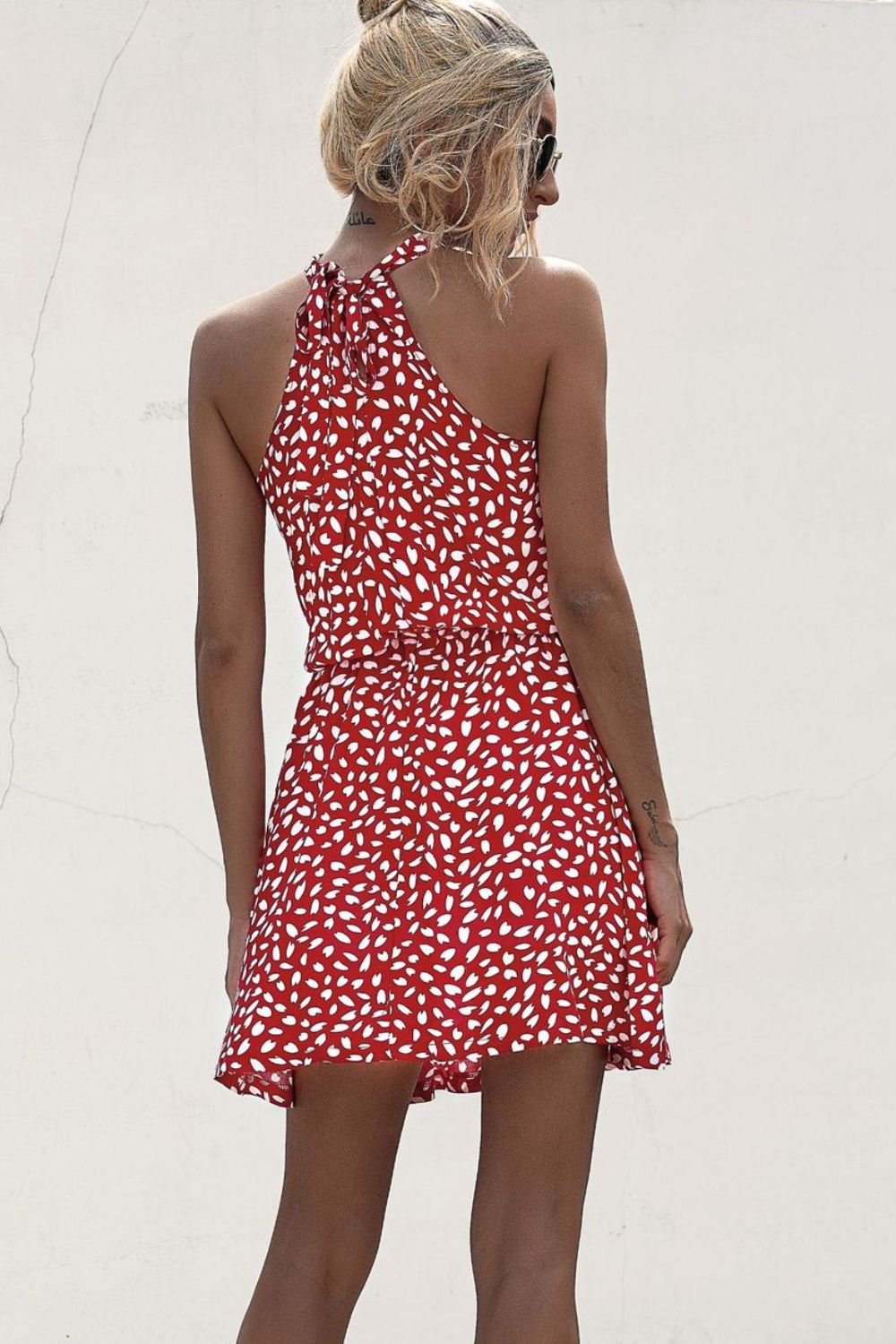 Printed Grecian Neck Mini Dress  Dresses- Doll Fits