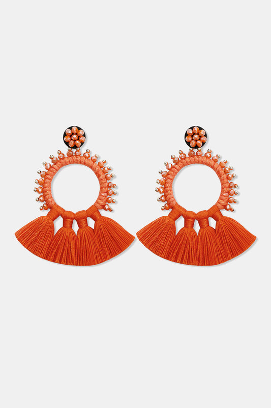 Bead Detail Tassel Dangle Earrings  Earrings- Doll Fits