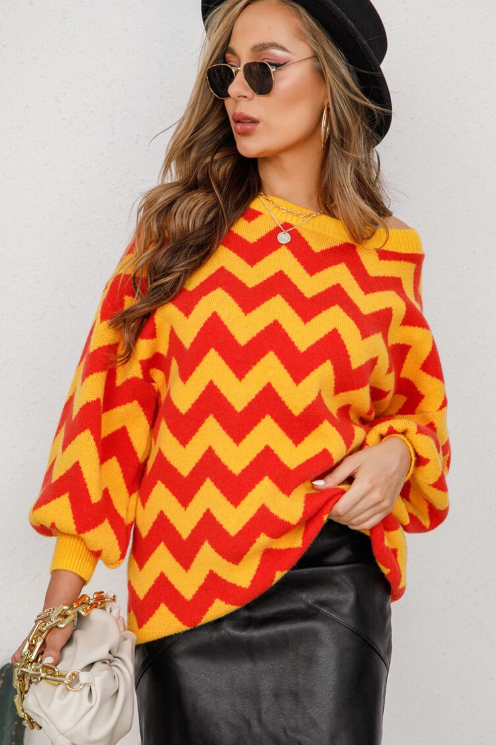 Chevron Lantern Sleeve Tunic Sweater  Shirts & Tops- Doll Fits